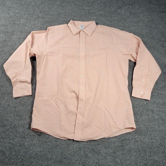 Brooks Brothers Shirt Mens 17.5 4 5 White Orange Check Button Long Sleeve - Picture 1 of 8